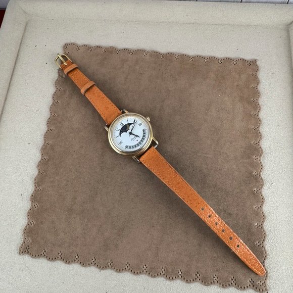 Michele Quartz Moon Phase Watch Gold face Roman Numerals - Picture 6 of 9